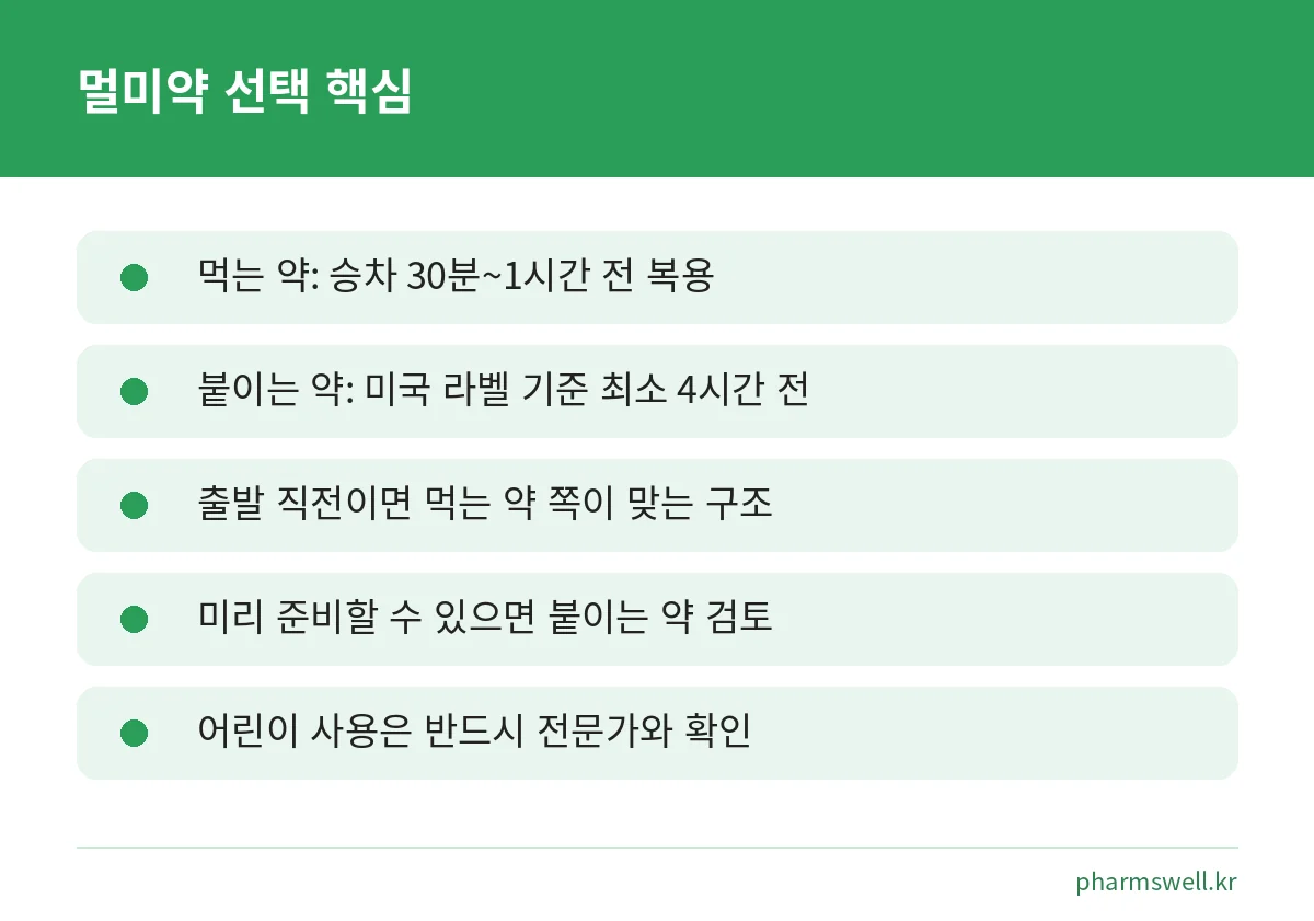 멀미약을 고를 때 알아둘 사용 시점과 주의점 핵심 요약 카드